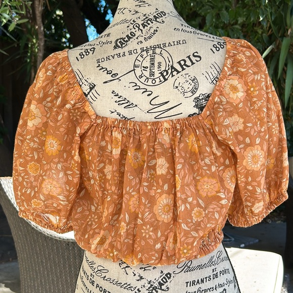 NWT Spell 💯Organic Cotton Utopia Cropped Blouse in Cinnamon size medium - Picture 5 of 11